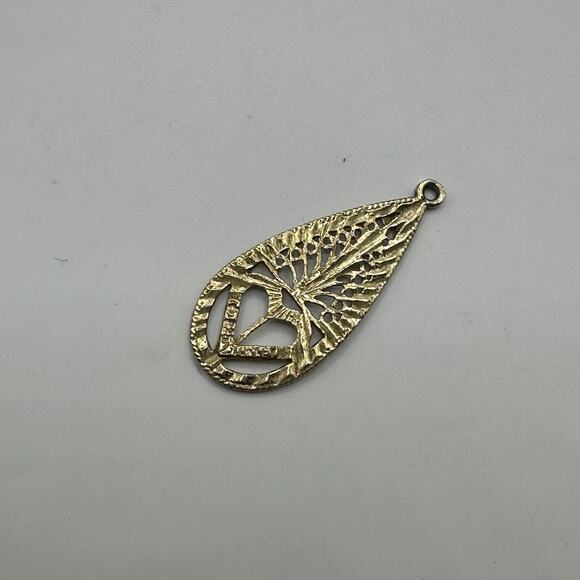 Gold Vermeil Made in Turkey 925 Filligree Heart 1" Pendant Heart Teardrop - Picture 2 of 7